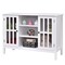 Modern White Sofa Table Cabinet with Glass Panel Doors and Storage Shelves for Living Room